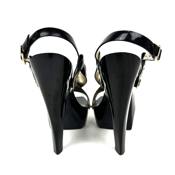 Versace Patent Leather Platform Heels Sandals Black Size 38 - Picture 4 of 12